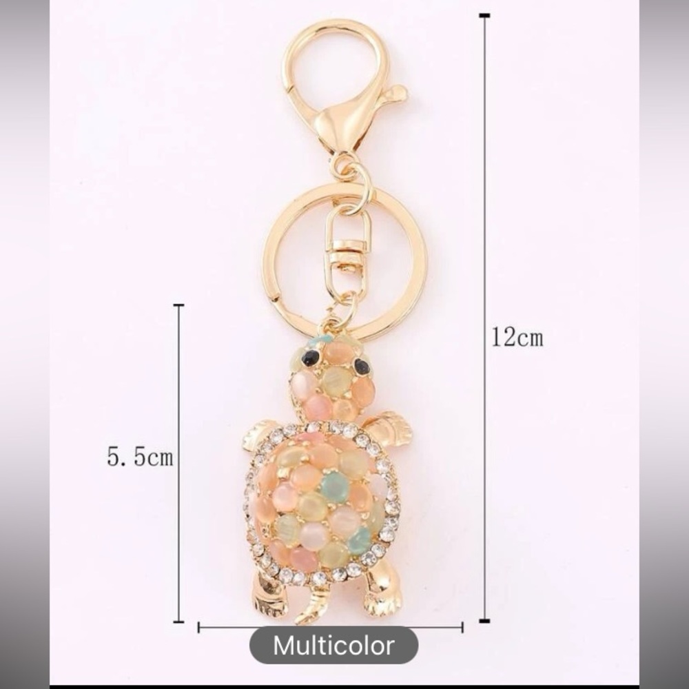 Rhinestone Turtle Charm Keychain - NEW